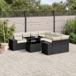 Set mobilier de grădină cu perne, 9 piese, negru, poliratan GartenMobel Dekor
