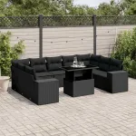 Set canapele de grădină cu perne, 10 piese, negru, poliratan GartenMobel Dekor