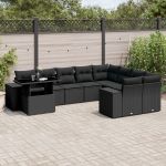 Set canapele de grădină cu perne, 10 piese, negru, poliratan GartenMobel Dekor