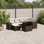 Set canapele de grădină cu perne, 7 piese, maro, poliratan GartenMobel Dekor