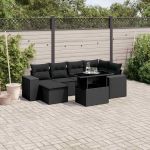Set canapele de grădină cu perne, 7 piese, negru, poliratan GartenMobel Dekor