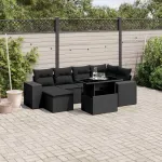 Set canapele de grădină cu perne, 7 piese, negru, poliratan GartenMobel Dekor