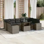 Set mobilier de grădină cu perne, 10 piese, gri, poliratan GartenMobel Dekor