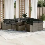 Set mobilier de grădină cu perne, 10 piese, gri, poliratan GartenMobel Dekor