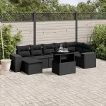 Set mobilier de grădină cu perne, 8 piese, negru, poliratan GartenMobel Dekor