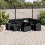 Set mobilier de grădină cu perne, 8 piese, negru, poliratan GartenMobel Dekor