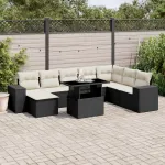 Set mobilier de grădină cu perne, 9 piese, negru, poliratan GartenMobel Dekor