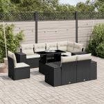 Set mobilier de grădină cu perne, 9 piese, negru, poliratan GartenMobel Dekor