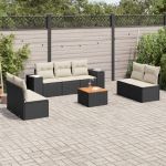 Set mobilier de grădină cu perne, 8 piese, negru, poliratan GartenMobel Dekor