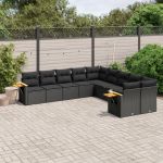 Set canapele de grădină cu perne, 10 piese, negru, poliratan GartenMobel Dekor