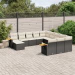 Set canapele de grădină cu perne, 11 piese, negru, poliratan GartenMobel Dekor