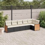 Set mobilier de grădină cu perne, 6 piese, negru, poliratan GartenMobel Dekor