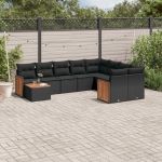Set canapele de grădină cu perne, 10 piese, negru, poliratan GartenMobel Dekor