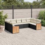 Set mobilier de grădină cu perne, 9 piese, negru, poliratan GartenMobel Dekor