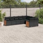 Set mobilier de grădină cu perne, 9 piese, negru, poliratan GartenMobel Dekor
