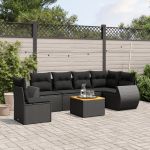 Set canapele de grădină cu perne, 7 piese, negru, poliratan GartenMobel Dekor