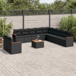 Set canapele de grădină, 12 piese, cu perne, negru, poliratan GartenMobel Dekor