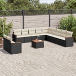 Set canapele de grădină, 12 piese, cu perne, negru, poliratan GartenMobel Dekor