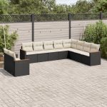 Set canapele de grădină cu perne, 10 piese, negru, poliratan GartenMobel Dekor
