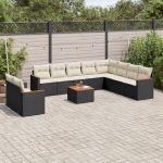 Set canapele de grădină cu perne, 11 piese, negru, poliratan GartenMobel Dekor