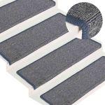 Covorașe pentru scări, 15 buc., 65x21x4 cm, gri deschis și albastru, cu margini dreptunghiulare GartenMobel Dekor