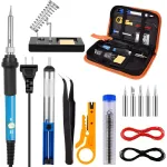 Set Profesional 15 Piese pentru Lipire – Pistol de Lipit, Suport cu Arc, Varfuri Interschimbabile, Pompa cositor, Penseta si Accesorii Complete in Husa Portabila FAVLine Selection