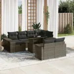 Set canapele de grădină cu perne, 11 piese, gri, poliratan GartenMobel Dekor