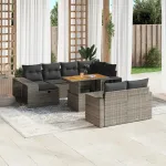 Set canapele de grădină cu perne, 11 piese, gri, poliratan GartenMobel Dekor