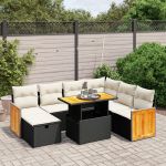 Set mobilier de grădină cu perne, 8 piese, negru, poliratan GartenMobel Dekor