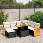Set mobilier de grădină cu perne, 8 piese, negru, poliratan GartenMobel Dekor