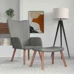 Scaun de relaxare cu taburet, gri deschis, catifea GartenMobel Dekor