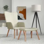 Scaun de relaxare cu taburet, alb crem, catifea GartenMobel Dekor