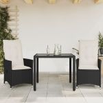 Set bistro cu perne, 3 piese, negru, poliratan GartenMobel Dekor