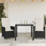 Set bistro cu perne, 3 piese, negru, poliratan GartenMobel Dekor