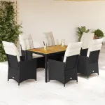Set mobilier de grădină cu perne, 7 piese, negru, poliratan GartenMobel Dekor