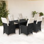 Set mobilier de grădină cu perne, 7 piese, negru, poliratan GartenMobel Dekor
