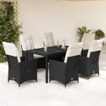 Set mobilier de grădină cu perne, 7 piese, negru, poliratan GartenMobel Dekor