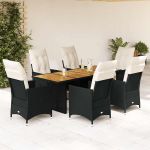 Set mobilier de grădină cu perne, 7 piese, negru, poliratan GartenMobel Dekor