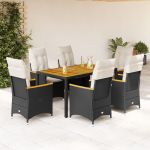 Set mobilier de grădină cu perne, 7 piese, negru, poliratan GartenMobel Dekor