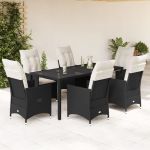 Set mobilier de grădină cu perne, 7 piese, negru, poliratan GartenMobel Dekor