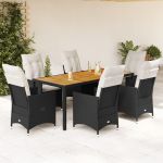 Set mobilier de grădină cu perne, 7 piese, negru, poliratan GartenMobel Dekor