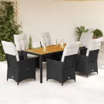 Set mobilier de grădină cu perne, 7 piese, negru, poliratan GartenMobel Dekor