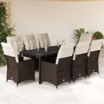 Set mobilier de grădină cu perne, 9 piese, maro, poliratan GartenMobel Dekor