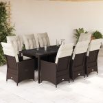 Set mobilier de grădină cu perne, 9 piese, maro, poliratan GartenMobel Dekor