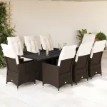 Set mobilier de grădină cu perne, 9 piese, maro, poliratan GartenMobel Dekor