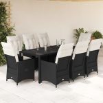 Set mobilier de grădină cu perne, 9 piese, negru, poliratan GartenMobel Dekor