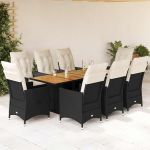 Set mobilier de grădină cu perne, 9 piese, negru, poliratan GartenMobel Dekor