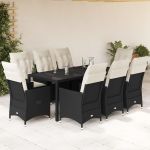 Set mobilier de grădină cu perne, 9 piese, negru, poliratan GartenMobel Dekor