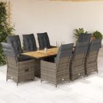 Set mobilier grădină cu perne, 9 piese, gri, poliratan GartenMobel Dekor