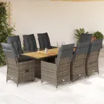 Set mobilier grădină cu perne, 9 piese, gri, poliratan GartenMobel Dekor